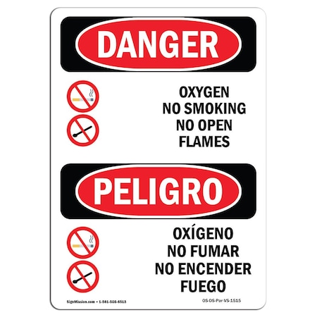 Signmission OSHA Sign, Oxygen No Smoking No Open Flames Bilingual, 10in X 7in Alum, 7" W, 10" L, Spanish OS-DS-A-710-VS-1515